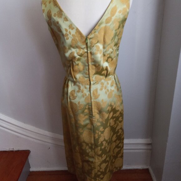 VINTAGE 1960'S GREEN GOLD BROCADE DRESS JACKET SET - Picture 10 of 15